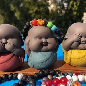 SET OF 3 Ceramic Buddha Monk Statue tea pets